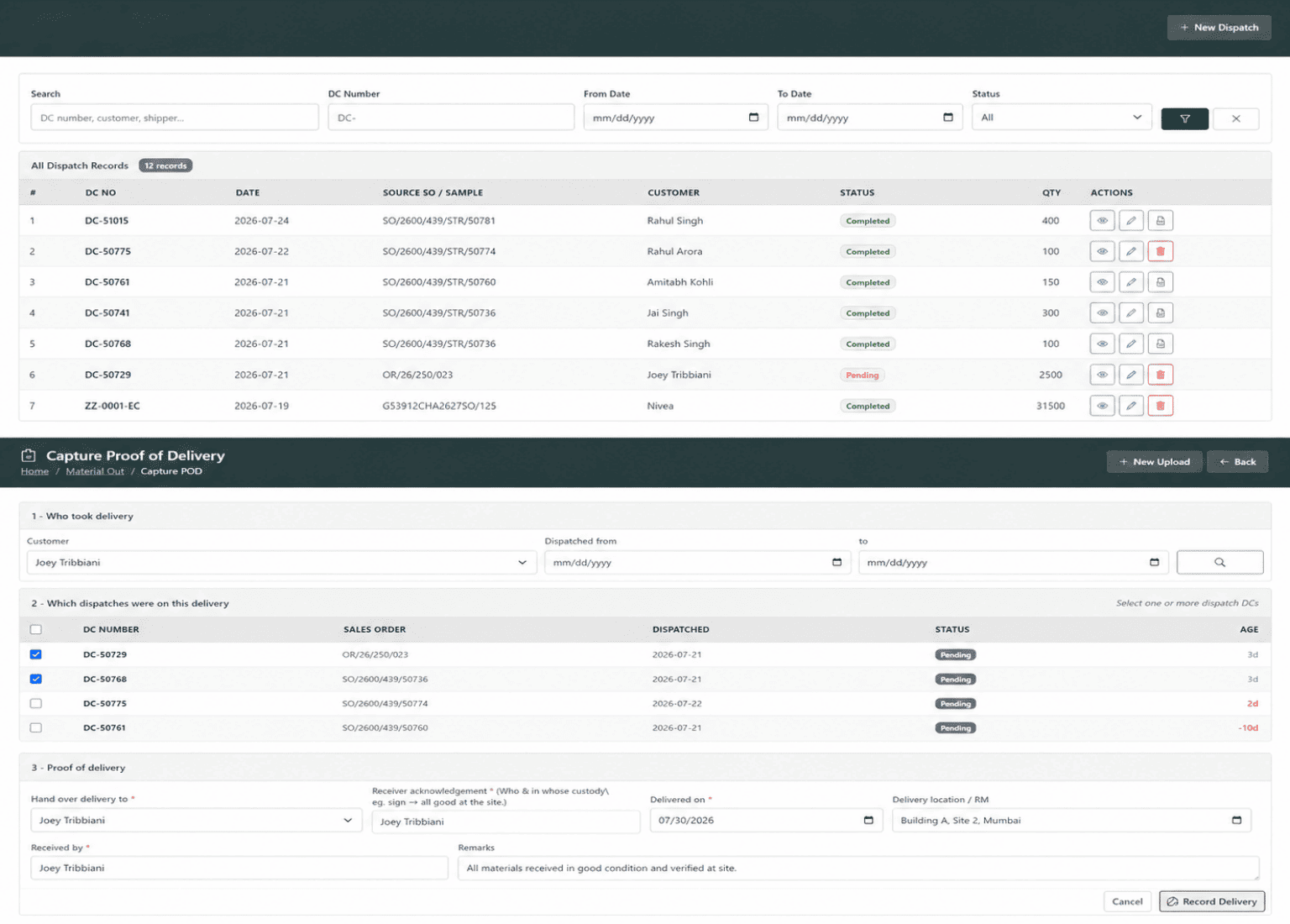 Project delivery planning and POD